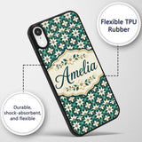 Elegant White Floral Lattice on Teal Geometric Custom Name Protective Phone Case Mobile Cover Durable Everyday Smartphone Shock Resistant