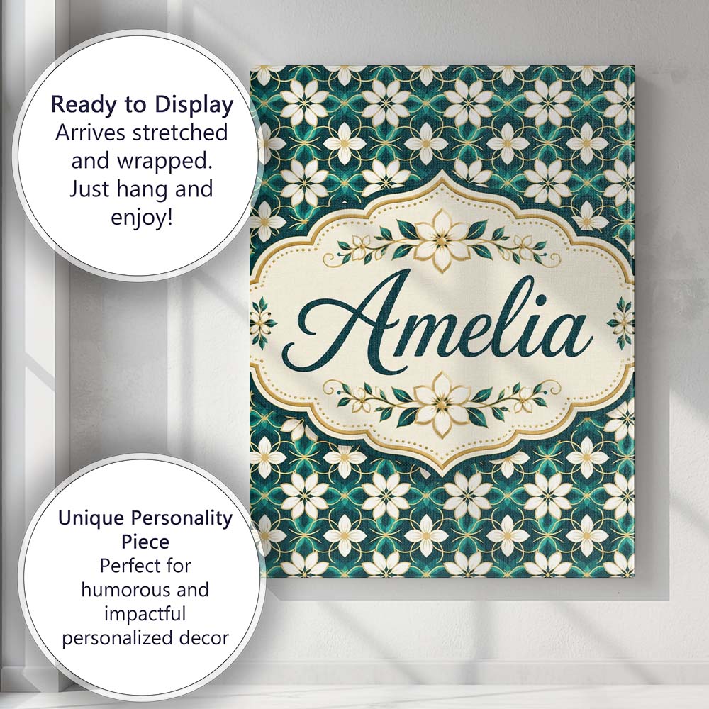 Personalised Name Elegant White Floral Custom  Unique Gift Idea Modern Room Accent Canvas Wall Art Print Decor Picture Ready to Hang