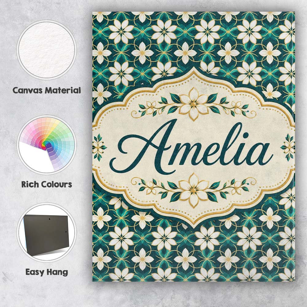 Personalised Name Elegant White Floral Custom  Unique Gift Idea Modern Room Accent Canvas Wall Art Print Decor Picture Ready to Hang