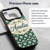 Elegant White Floral Lattice on Teal Geometric Custom Name Protective Phone Case Mobile Cover Durable Everyday Smartphone Shock Resistant