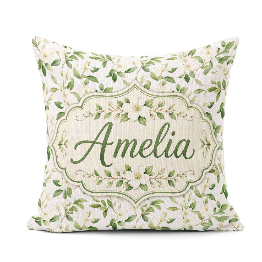 Custom Name Elegant White Blossom Floral Pattern on Soft Neutral Square Filled Cushion Throw Pillow Sofa Bed Home Decor Zip Washable UK Made