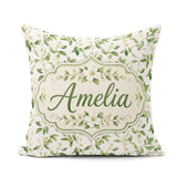 Custom Name Elegant White Blossom Floral Pattern on Soft Neutral Square Filled Cushion Throw Pillow Sofa Bed Home Decor Zip Washable UK Made
