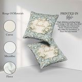 Custom Name Light Blue Ditsy Floral Small Blossom Repeat Cute Square Filled Cushion Throw Pillow Sofa Bed Home Decor Zip Washable UK Made