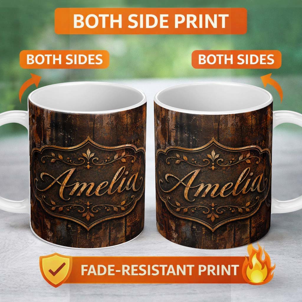 Personalized Custom Name Dark Industrial Rust Texture Seamless Pattern Grunge Metallic Lovely 11oz Ceramic Coffee Tea Mug White Large Handle