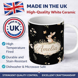 Personalized Custom Name Bunny Rabbits Flowers Butterflies Meadow Soft White Seamless 11oz Ceramic Coffee Tea Mug White Large Handle