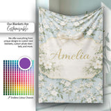Light Blue Ditsy Floral Small Blossom Repeat Cute Unique Gift Lovely Personalised Custom Name Super Soft Fleece Blanket Bed Sofa Throw