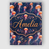Personalised Name Orange Jellyfish Underwater Custom Unique Gift Idea Modern Room Accent Canvas Wall Art Print Decor Picture Ready to Hang