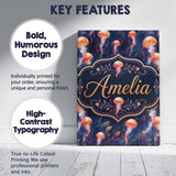 Personalised Name Orange Jellyfish Underwater Custom Unique Gift Idea Modern Room Accent Canvas Wall Art Print Decor Picture Ready to Hang