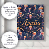 Personalised Name Orange Jellyfish Underwater Custom Unique Gift Idea Modern Room Accent Canvas Wall Art Print Decor Picture Ready to Hang