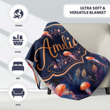 Orange Jellyfish Underwater Ocean on Dark Blue Background Lovely  Personalised Custom Name Super Soft Fleece Blanket Bed Sofa Throw