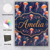 Personalised Name Orange Jellyfish Underwater Custom Unique Gift Idea Modern Room Accent Canvas Wall Art Print Decor Picture Ready to Hang