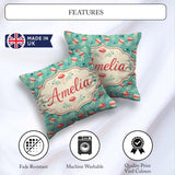 Custom Name Red Cartoon Style on Teal Background Seamless Marine Square Filled Cushion Throw Pillow Sofa Bed Home Decor Zip Washable UK Made