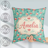 Custom Name Red Cartoon Style on Teal Background Seamless Marine Square Filled Cushion Throw Pillow Sofa Bed Home Decor Zip Washable UK Made