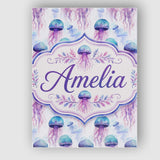 Personalised Name Soft Pastel Jellyfish Custom  Modern Room Accent Elegant Feature Canvas Wall Art Print Decor Picture Ready to Hang
