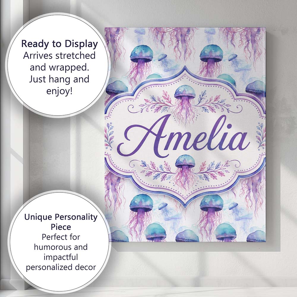 Personalised Name Soft Pastel Jellyfish Custom  Modern Room Accent Elegant Feature Canvas Wall Art Print Decor Picture Ready to Hang