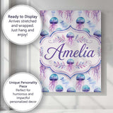 Personalised Name Soft Pastel Jellyfish Custom  Modern Room Accent Elegant Feature Canvas Wall Art Print Decor Picture Ready to Hang