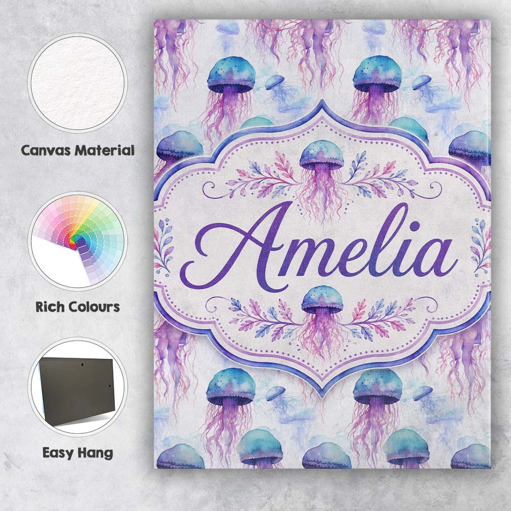 Personalised Name Soft Pastel Jellyfish Custom  Modern Room Accent Elegant Feature Canvas Wall Art Print Decor Picture Ready to Hang
