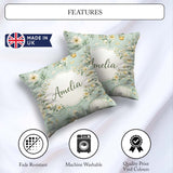 Custom Name Hot Air Balloon Floral Pattern Green Seamless Lovely Square Filled Cushion Throw Pillow Sofa Bed Home Decor Zip Washable UK Made