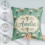 Custom Name Style Illustration on Muted Green Background Ocean Square Filled Cushion Throw Pillow Sofa Bed Home Decor Zip Washable UK Made