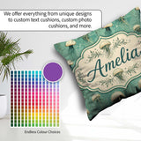 Custom Name Style Illustration on Muted Green Background Ocean Square Filled Cushion Throw Pillow Sofa Bed Home Decor Zip Washable UK Made