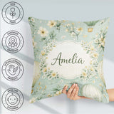 Custom Name Hot Air Balloon Floral Pattern Green Seamless Lovely Square Filled Cushion Throw Pillow Sofa Bed Home Decor Zip Washable UK Made
