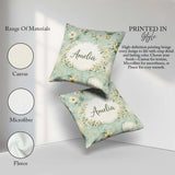 Custom Name Hot Air Balloon Floral Pattern Green Seamless Lovely Square Filled Cushion Throw Pillow Sofa Bed Home Decor Zip Washable UK Made