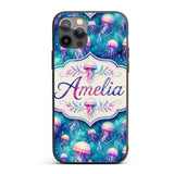 Dreamy Pink Jellyfish Floating in Turquoise Water Custom Name Protective Phone Case Mobile Cover Durable Everyday Smartphone Shock Resistant