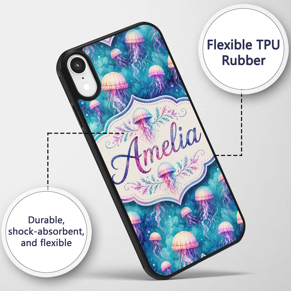Dreamy Pink Jellyfish Floating in Turquoise Water Custom Name Protective Phone Case Mobile Cover Durable Everyday Smartphone Shock Resistant