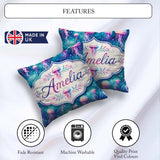 Custom Name Dreamy Pink Jellyfish Floating in Turquoise Seamless Square Filled Cushion Throw Pillow Sofa Bed Home Decor Zip Washable UK Made