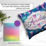 Custom Name Dreamy Pink Jellyfish Floating in Turquoise Seamless Square Filled Cushion Throw Pillow Sofa Bed Home Decor Zip Washable UK Made