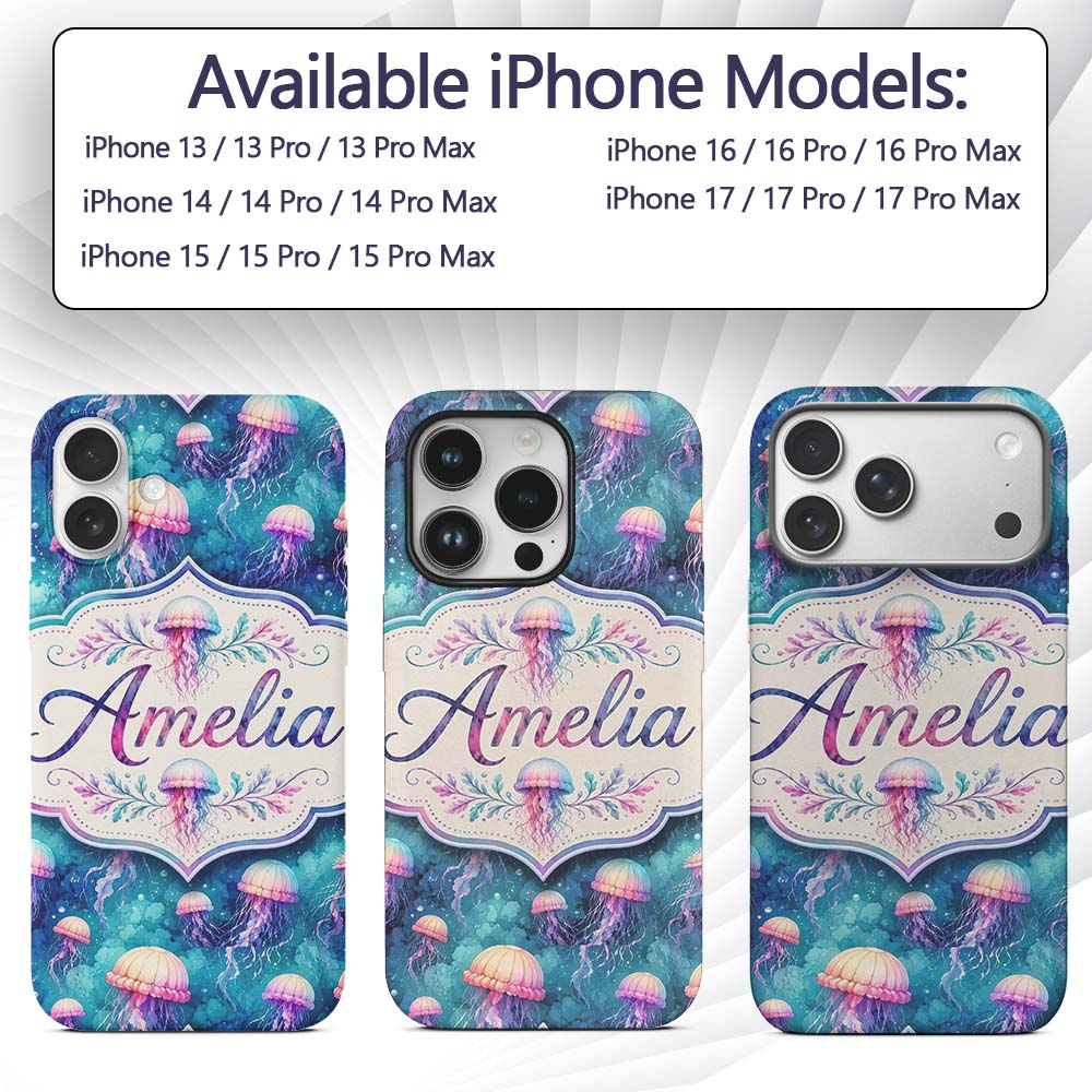Dreamy Pink Jellyfish Floating in Turquoise Water Custom Name Protective Phone Case Mobile Cover Durable Everyday Smartphone Shock Resistant