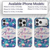 Dreamy Pink Jellyfish Floating in Turquoise Water Custom Name Protective Phone Case Mobile Cover Durable Everyday Smartphone Shock Resistant