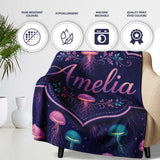 Jellyfish Floating on Deep Purple Ocean Background Marine Lovely  Personalised Custom Name Super Soft Fleece Blanket Bed Sofa Throw