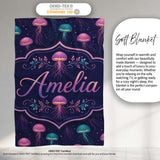 Jellyfish Floating on Deep Purple Ocean Background Marine Lovely  Personalised Custom Name Super Soft Fleece Blanket Bed Sofa Throw