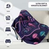 Jellyfish Floating on Deep Purple Ocean Background Marine Lovely  Personalised Custom Name Super Soft Fleece Blanket Bed Sofa Throw