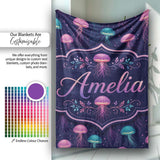 Jellyfish Floating on Deep Purple Ocean Background Marine Lovely  Personalised Custom Name Super Soft Fleece Blanket Bed Sofa Throw
