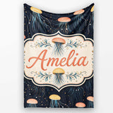 Jellyfish with Soft Orange and Blue Tones on Dark Background Lovely  Personalised Custom Name Super Soft Fleece Blanket Bed Sofa Throw