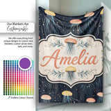 Jellyfish with Soft Orange and Blue Tones on Dark Background Lovely  Personalised Custom Name Super Soft Fleece Blanket Bed Sofa Throw