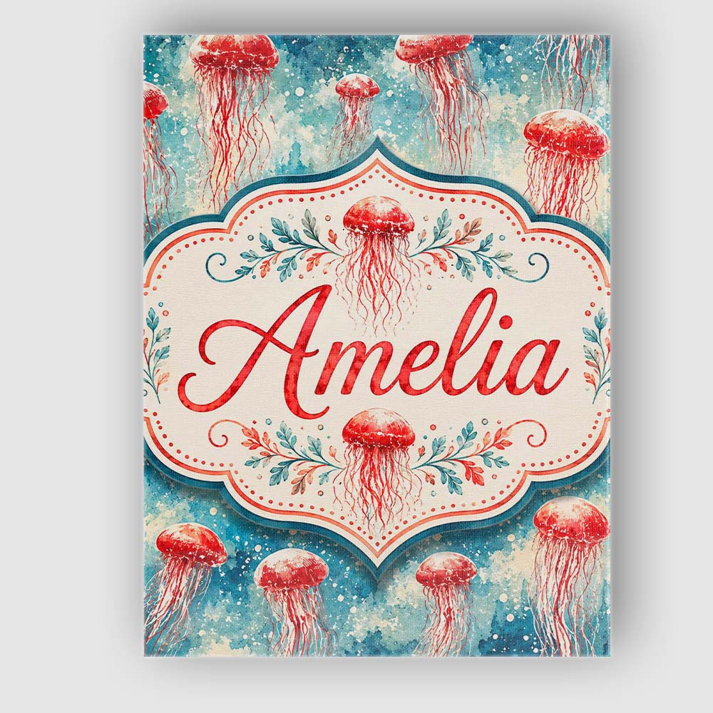 Personalised Name Watercolor Red Jellyfish Custom  Unique Gift Idea Elegant Feature Canvas Wall Art Print Decor Picture Ready to Hang
