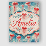 Personalised Name Watercolor Red Jellyfish Custom  Unique Gift Idea Elegant Feature Canvas Wall Art Print Decor Picture Ready to Hang