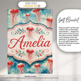 Watercolor Red Jellyfish on Ocean Blue Background Seamless Artistic  Personalised Custom Name Super Soft Fleece Blanket Bed Sofa Throw