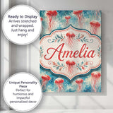 Personalised Name Watercolor Red Jellyfish Custom  Unique Gift Idea Elegant Feature Canvas Wall Art Print Decor Picture Ready to Hang