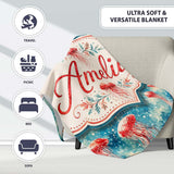Watercolor Red Jellyfish on Ocean Blue Background Seamless Artistic  Personalised Custom Name Super Soft Fleece Blanket Bed Sofa Throw