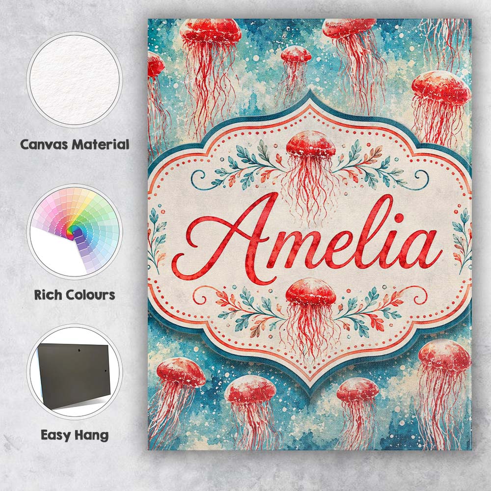 Personalised Name Watercolor Red Jellyfish Custom  Unique Gift Idea Elegant Feature Canvas Wall Art Print Decor Picture Ready to Hang