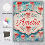 Personalised Name Watercolor Red Jellyfish Custom  Unique Gift Idea Elegant Feature Canvas Wall Art Print Decor Picture Ready to Hang