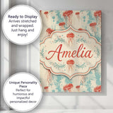 Personalised Name Red Jellyfish Illustration Custom Bespoke  Contemporary Display Canvas Wall Art Print Decor Picture Ready to Hang