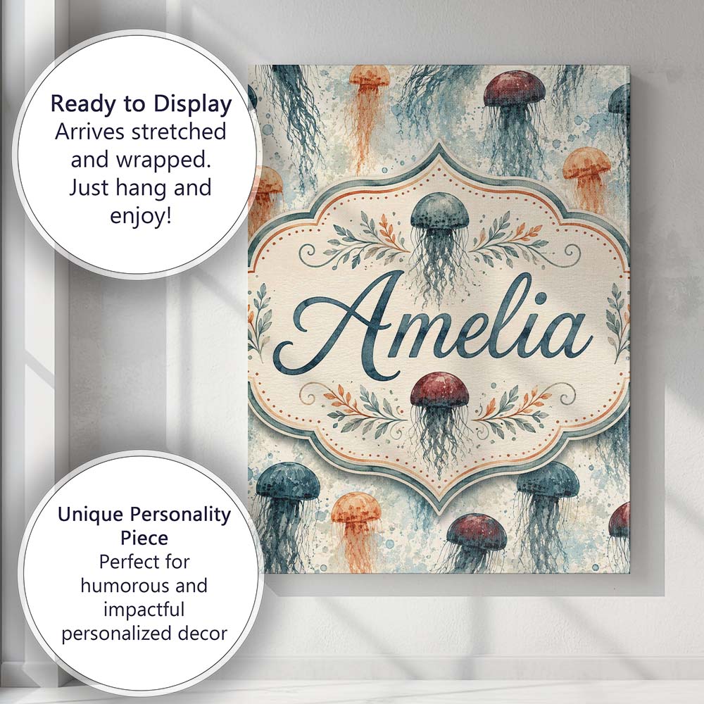 Personalised Name Muted Jellyfish Marine Custom  Unique Gift Idea Elegant Feature Canvas Wall Art Print Decor Picture Ready to Hang