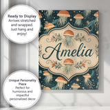 Personalised Name Jellyfish with Flowing Custom  Unique Gift Idea Elegant Feature Canvas Wall Art Print Decor Picture Ready to Hang