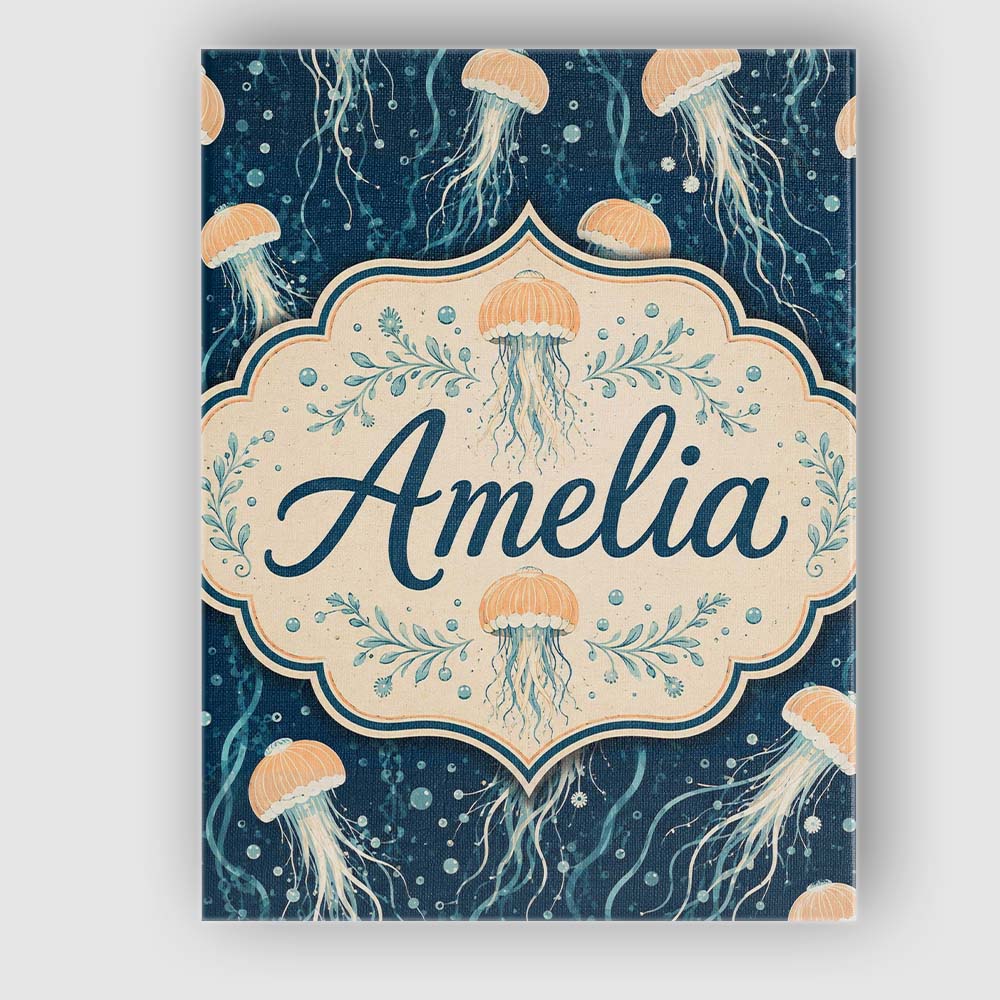 Personalised Name Soft Coral Jellyfish on Custom  Unique Gift Idea Elegant Feature Canvas Wall Art Print Decor Picture Ready to Hang