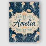 Personalised Name Soft Coral Jellyfish on Custom  Unique Gift Idea Elegant Feature Canvas Wall Art Print Decor Picture Ready to Hang